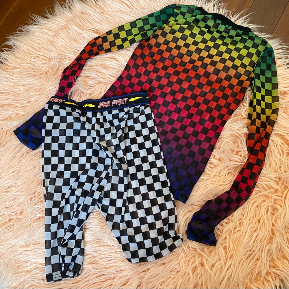 Nwot Current Mood Multi Color Mesh Checkered Long… - image 6